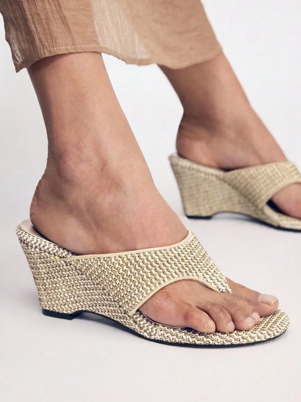 Khaki Women's Wedge Heel Platform Sandals Shoes